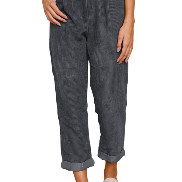 B057 Gray Corduroy High Waist Straight Leg Pants - Picture 2 of 3